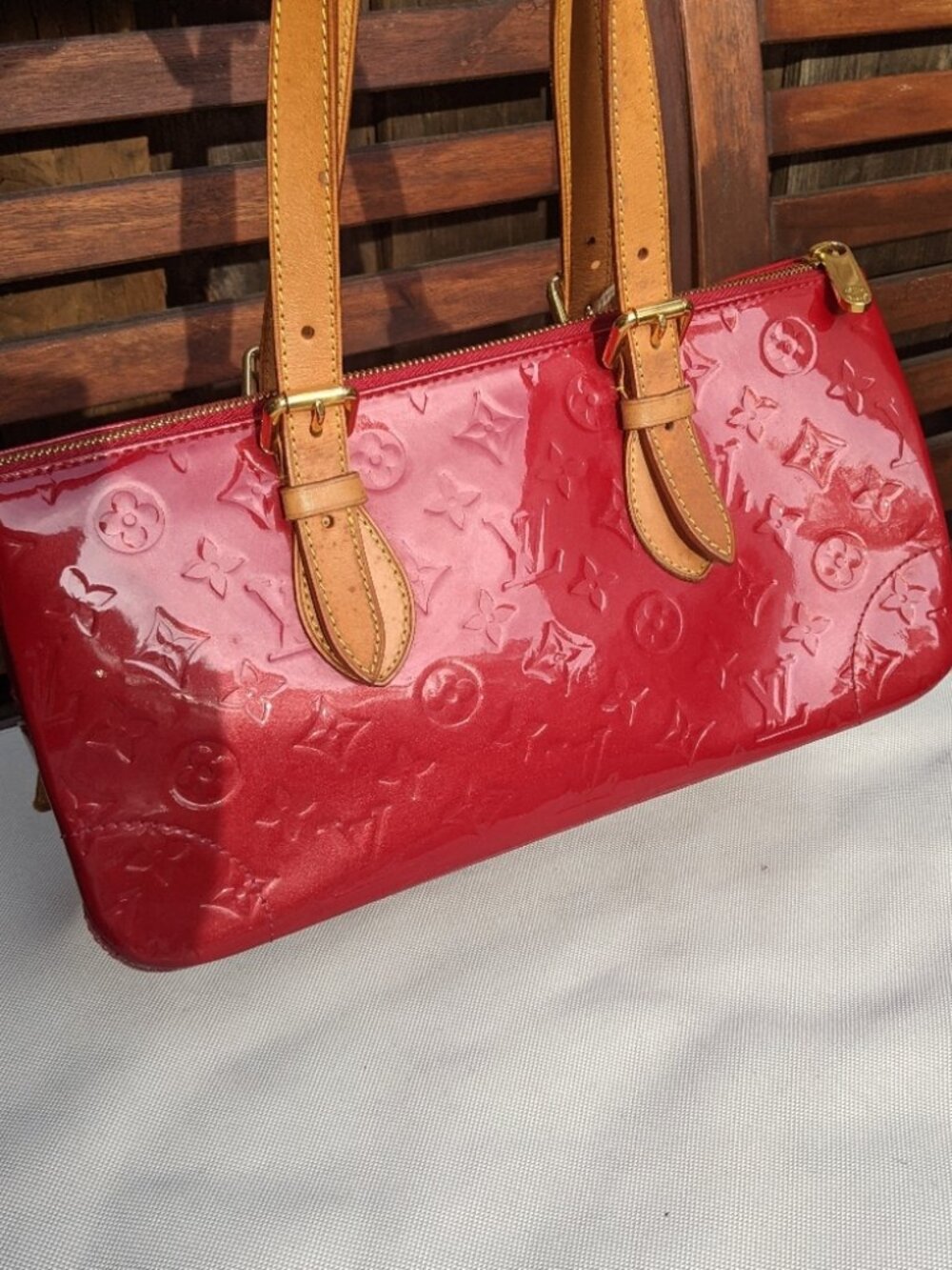 Louis Vuitton bags vernis Tote Bag Rosewood red champagne - Picture 7 of 12